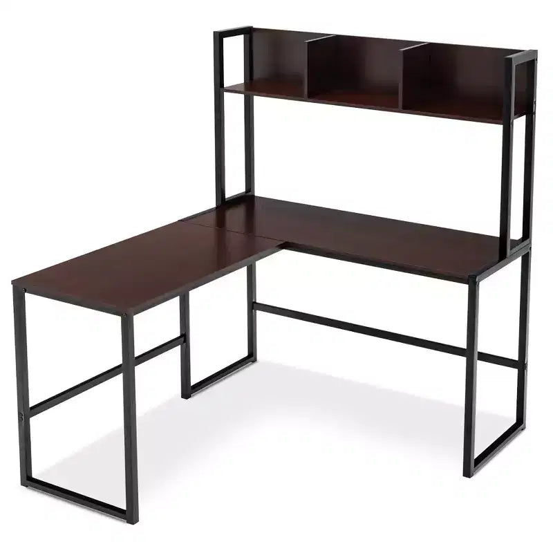 Scrivania angolare a L da 55'' con credenza, Teak/Noce, 2 persone