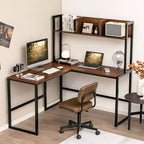 Scrivania angolare a L da 55'' con credenza, Teak/Noce, 2 persone