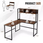 Scrivania angolare a L da 55'' con credenza, Teak/Noce, 2 persone
