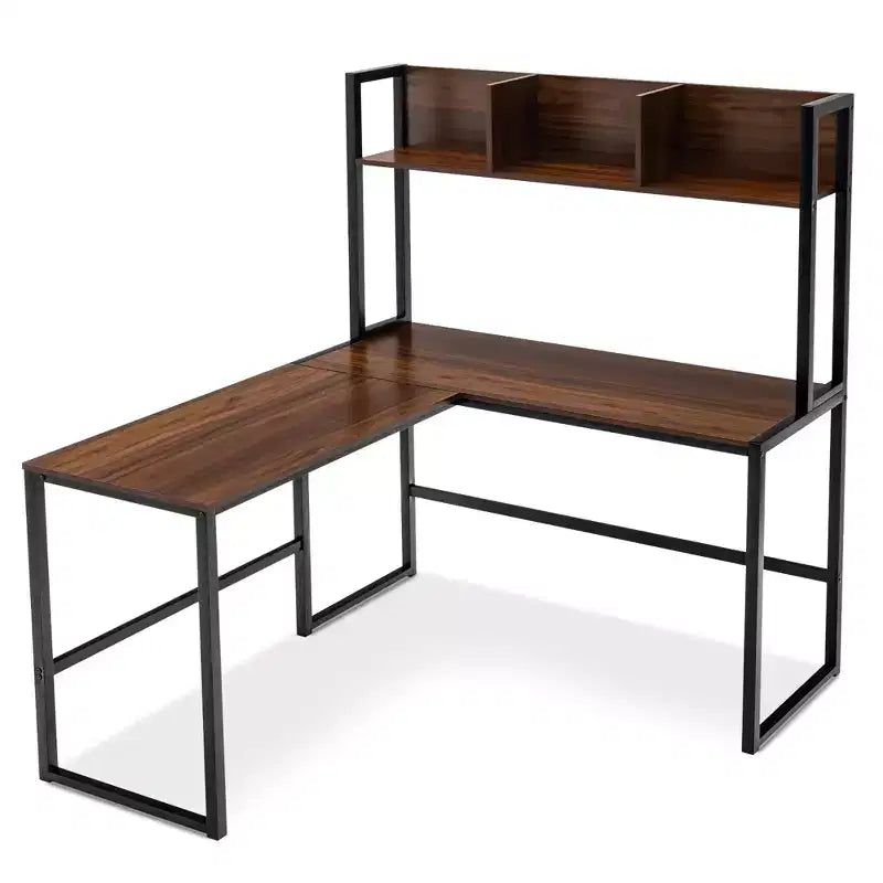 Scrivania angolare a L da 55'' con credenza, Teak/Noce, 2 persone