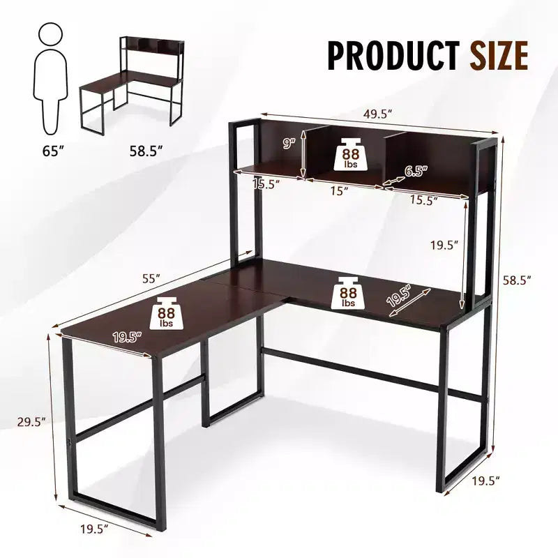 Scrivania angolare a L da 55'' con credenza, Teak/Noce, 2 persone