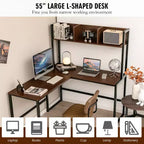 Scrivania angolare a L da 55'' con credenza, Teak/Noce, 2 persone