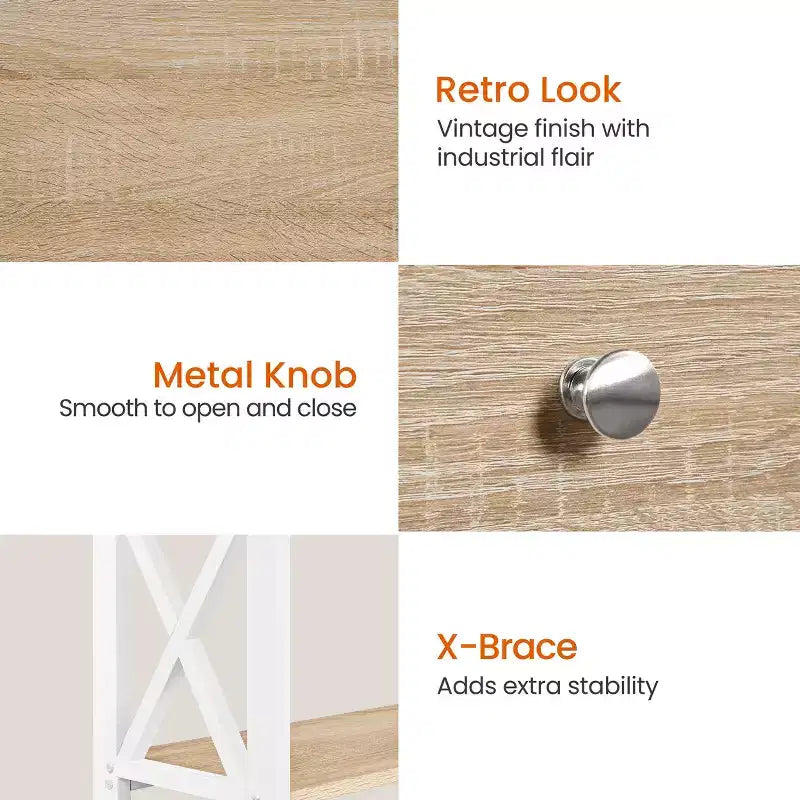 Tavolo Consolle Industriale in Legno Grigio / Rovere Chiaro / Marrone Rustico / Tortora con Cassetto e 2 Ripiani, Montaggio da 1 Persona