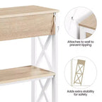 Tavolo Consolle Industriale in Legno Grigio / Rovere Chiaro / Marrone Rustico / Tortora con Cassetto e 2 Ripiani, Montaggio da 1 Persona