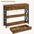 Tavolo Consolle Industriale in Legno Grigio / Rovere Chiaro / Marrone Rustico / Tortora con Cassetto e 2 Ripiani, Montaggio da 1 Persona