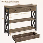 Tavolo Consolle Industriale in Legno Grigio / Rovere Chiaro / Marrone Rustico / Tortora con Cassetto e 2 Ripiani, Montaggio da 1 Persona