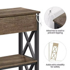 Tavolo Consolle Industriale in Legno Grigio / Rovere Chiaro / Marrone Rustico / Tortora con Cassetto e 2 Ripiani, Montaggio da 1 Persona