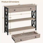 Tavolo Consolle Industriale in Legno Grigio / Rovere Chiaro / Marrone Rustico / Tortora con Cassetto e 2 Ripiani, Montaggio da 1 Persona