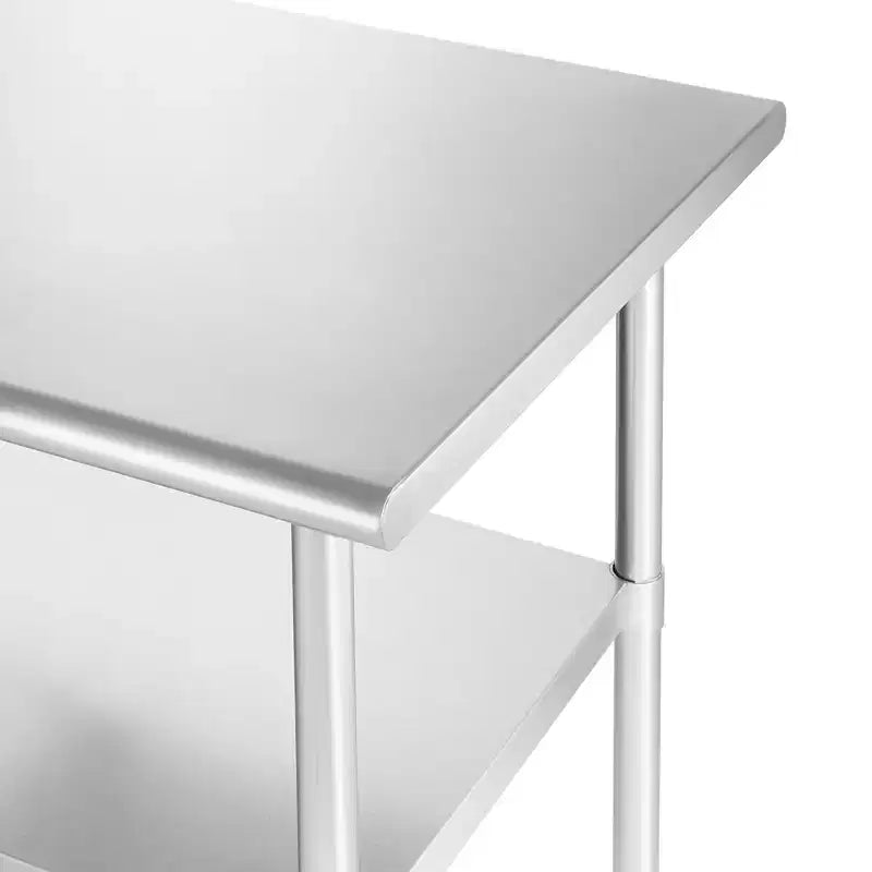 Banco da Lavoro in Acciaio Inox Argento con Ripiano Inferiore, per Uso Singolo