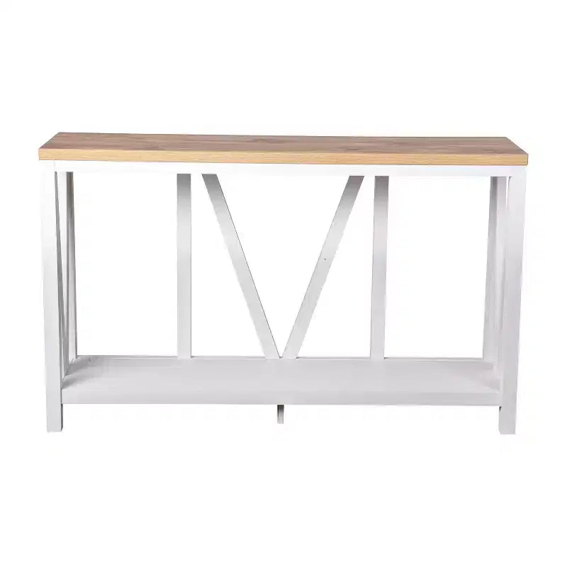 Consolle da ingresso a 2 ripiani in stile rustico, colore nero/noce, montaggio da 1 persona