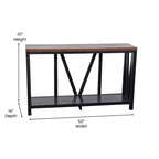 Consolle da ingresso a 2 ripiani in stile rustico, colore nero/noce, montaggio da 1 persona