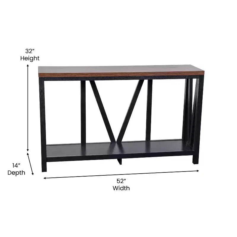 Consolle da ingresso a 2 ripiani in stile rustico, colore nero/noce, montaggio da 1 persona