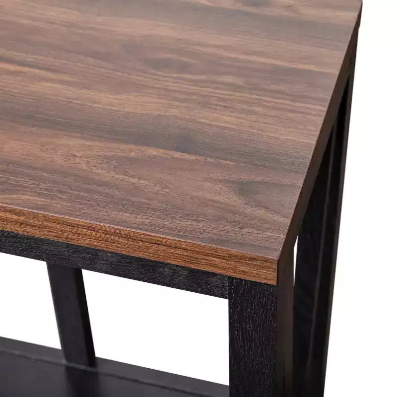 Consolle da ingresso a 2 ripiani in stile rustico, colore nero/noce, montaggio da 1 persona