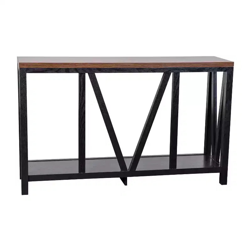 Consolle da ingresso a 2 ripiani in stile rustico, colore nero/noce, montaggio da 1 persona