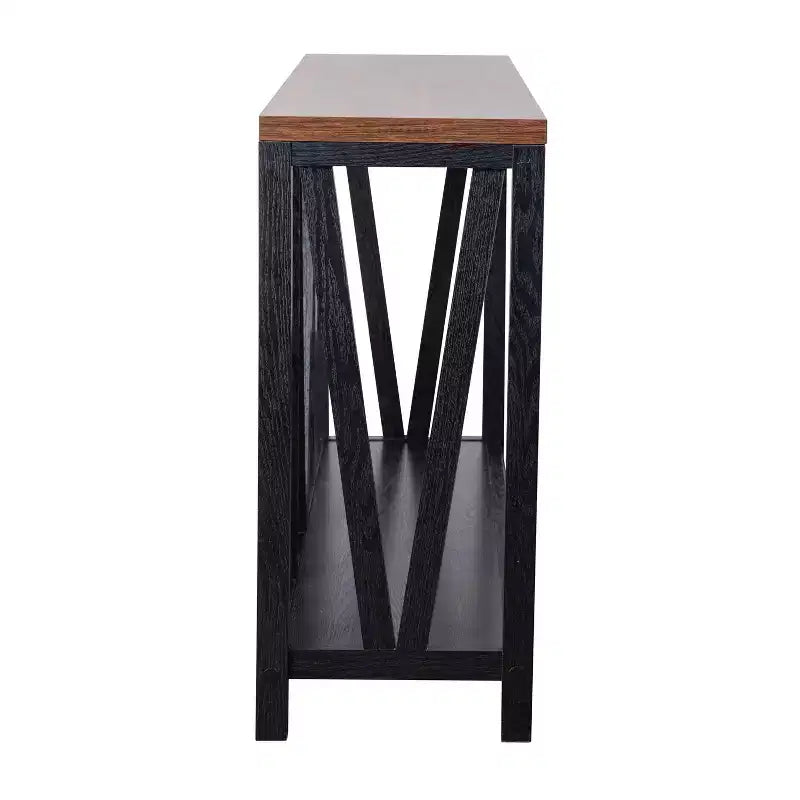 Consolle da ingresso a 2 ripiani in stile rustico, colore nero/noce, montaggio da 1 persona