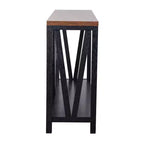 Consolle da ingresso a 2 ripiani in stile rustico, colore nero/noce, montaggio da 1 persona