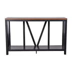 Consolle da ingresso a 2 ripiani in stile rustico, colore nero/noce, montaggio da 1 persona