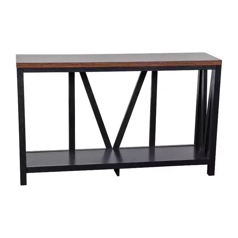 Consolle da ingresso a 2 ripiani in stile rustico, colore nero/noce, montaggio da 1 persona