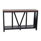 Consolle da ingresso a 2 ripiani in stile rustico, colore nero/noce, montaggio da 1 persona