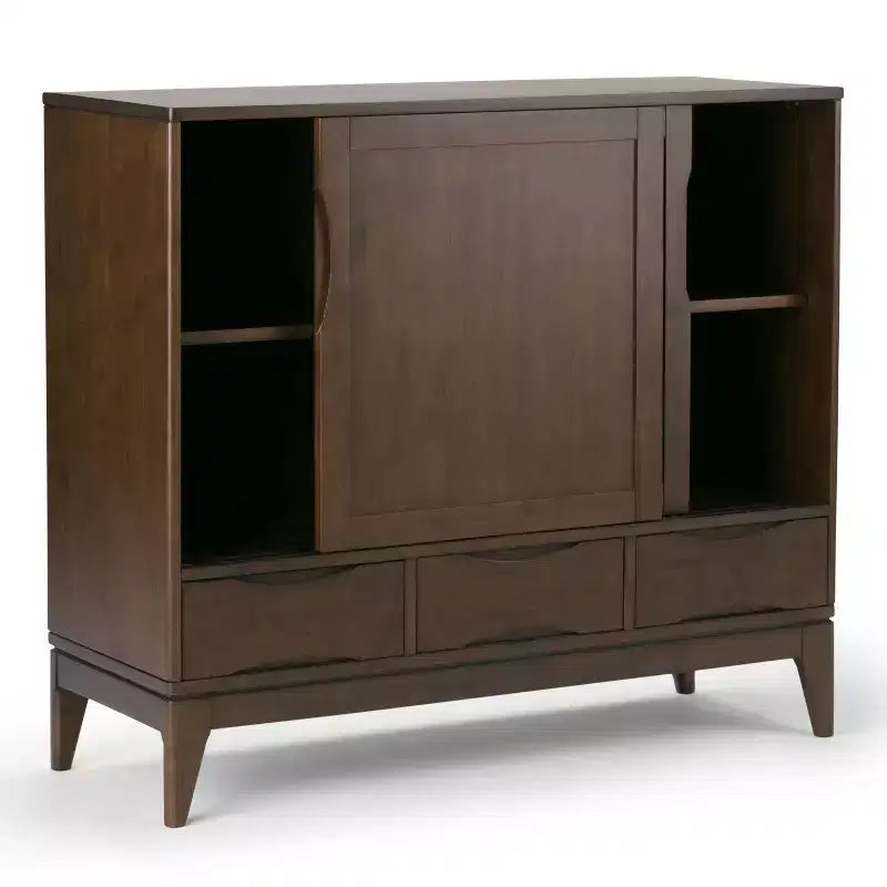 Mobile Contenitore Mid-Century Noce Marrone / Bianco, 2 Ante 3 Cassetti