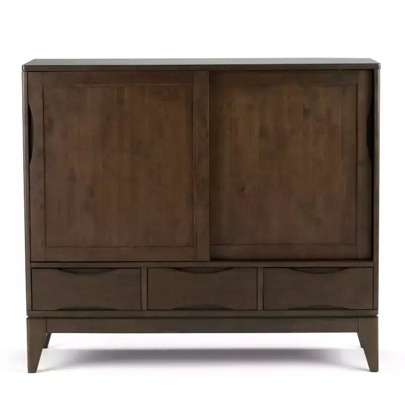Mobile Contenitore Mid-Century Noce Marrone / Bianco, 2 Ante 3 Cassetti