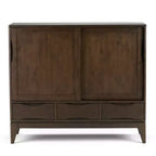 Mobile Contenitore Mid-Century Noce Marrone / Bianco, 2 Ante 3 Cassetti