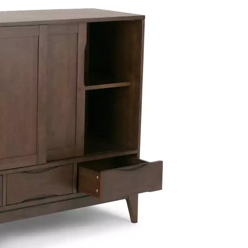 Mobile Contenitore Mid-Century Noce Marrone / Bianco, 2 Ante 3 Cassetti