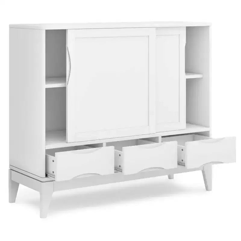 Mobile Contenitore Mid-Century Noce Marrone / Bianco, 2 Ante 3 Cassetti