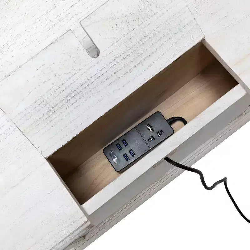 Tavolino a 2 cassetti con stazione di ricarica, nei colori blu / antracite / noce / bianco