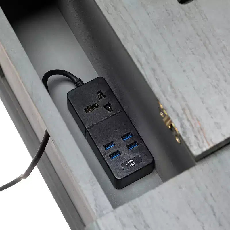 Tavolino a 2 cassetti con stazione di ricarica, nei colori blu / antracite / noce / bianco