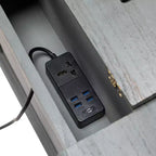 Tavolino a 2 cassetti con stazione di ricarica, nei colori blu / antracite / noce / bianco