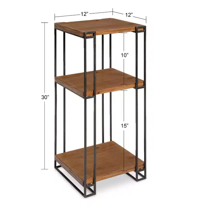 Tavolino Quadrato Marrone a 3 Livelli in Legno e Metallo, 12x12x30, 1 Persona