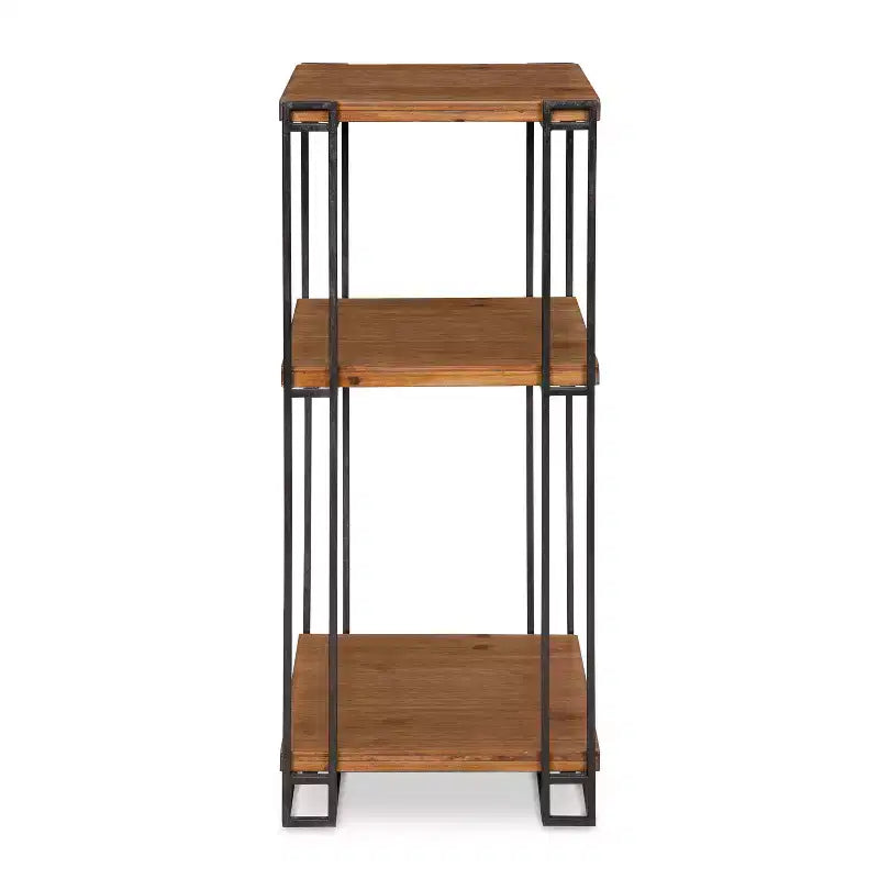 Tavolino Quadrato Marrone a 3 Livelli in Legno e Metallo, 12x12x30, 1 Persona
