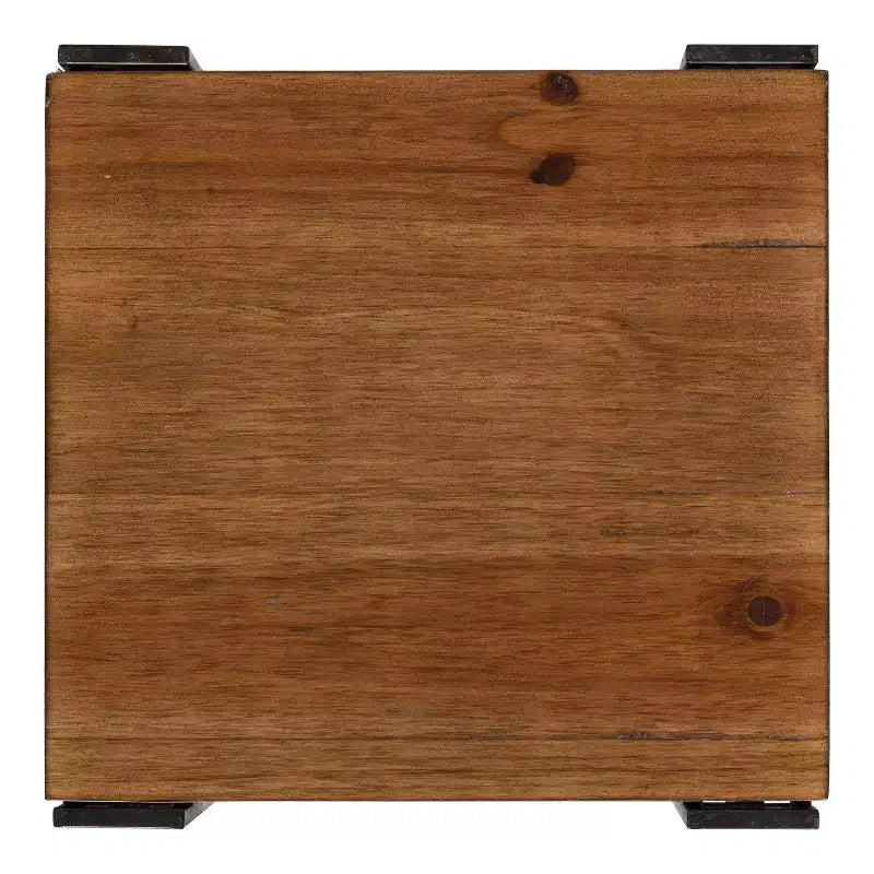 Tavolino Quadrato Marrone a 3 Livelli in Legno e Metallo, 12x12x30, 1 Persona